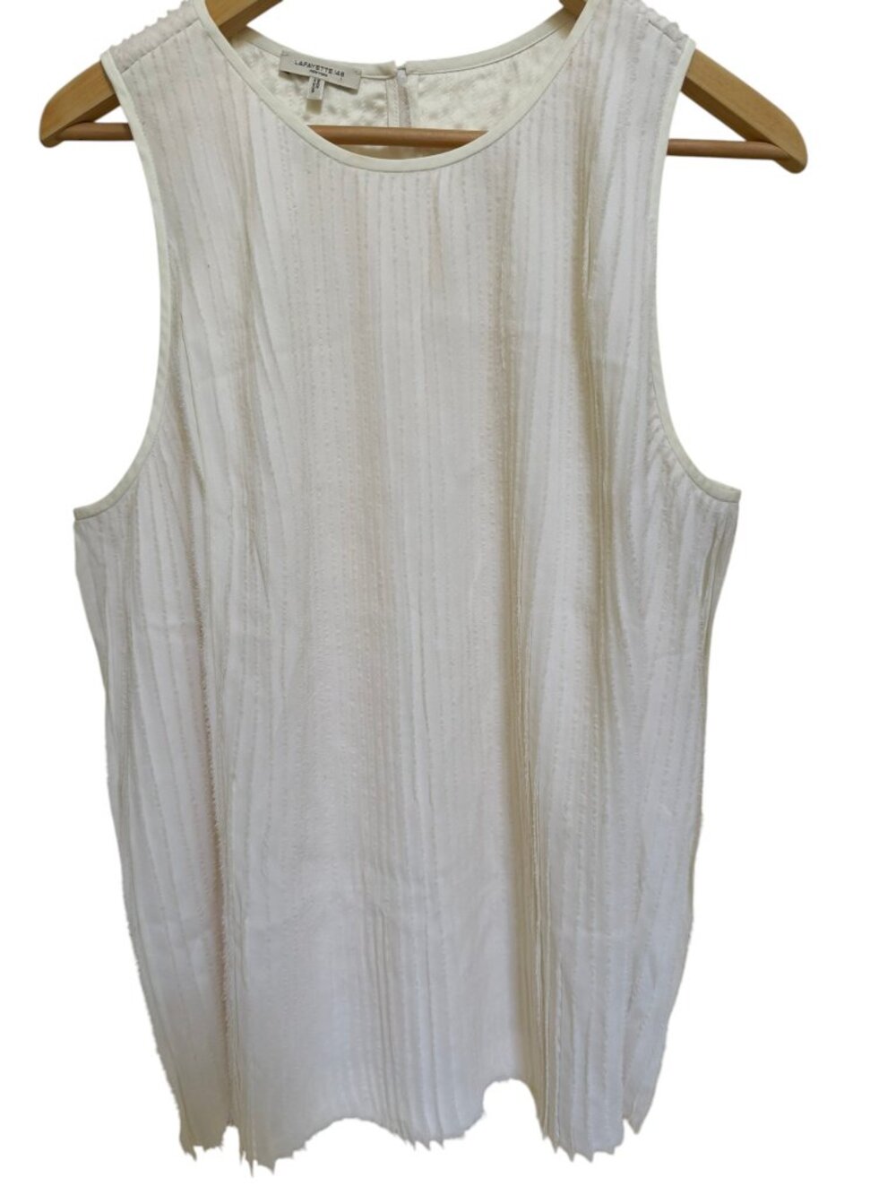 NWOT Lafayette 148 100% Silk Textured Eyelash Fringe Stripe Tank Blouse Cream 1X
